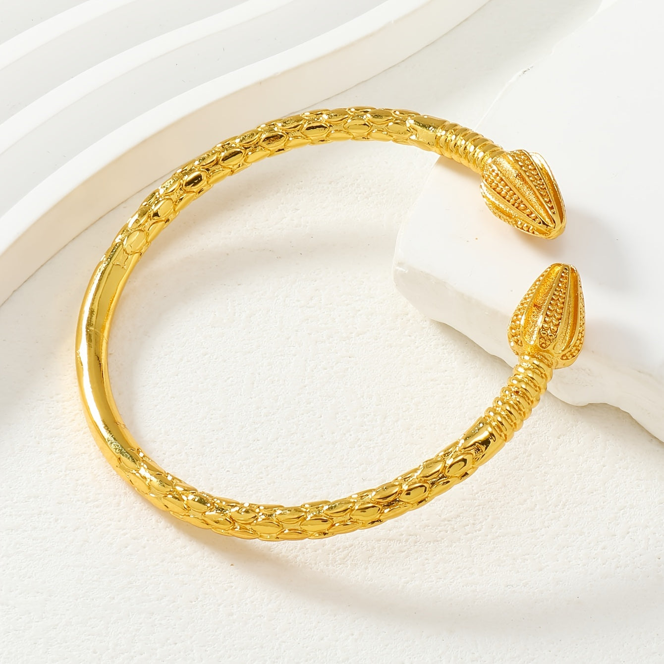 Women's Adjustable Copper Bracelet with Snake Scale Flower Design in Gold Plated