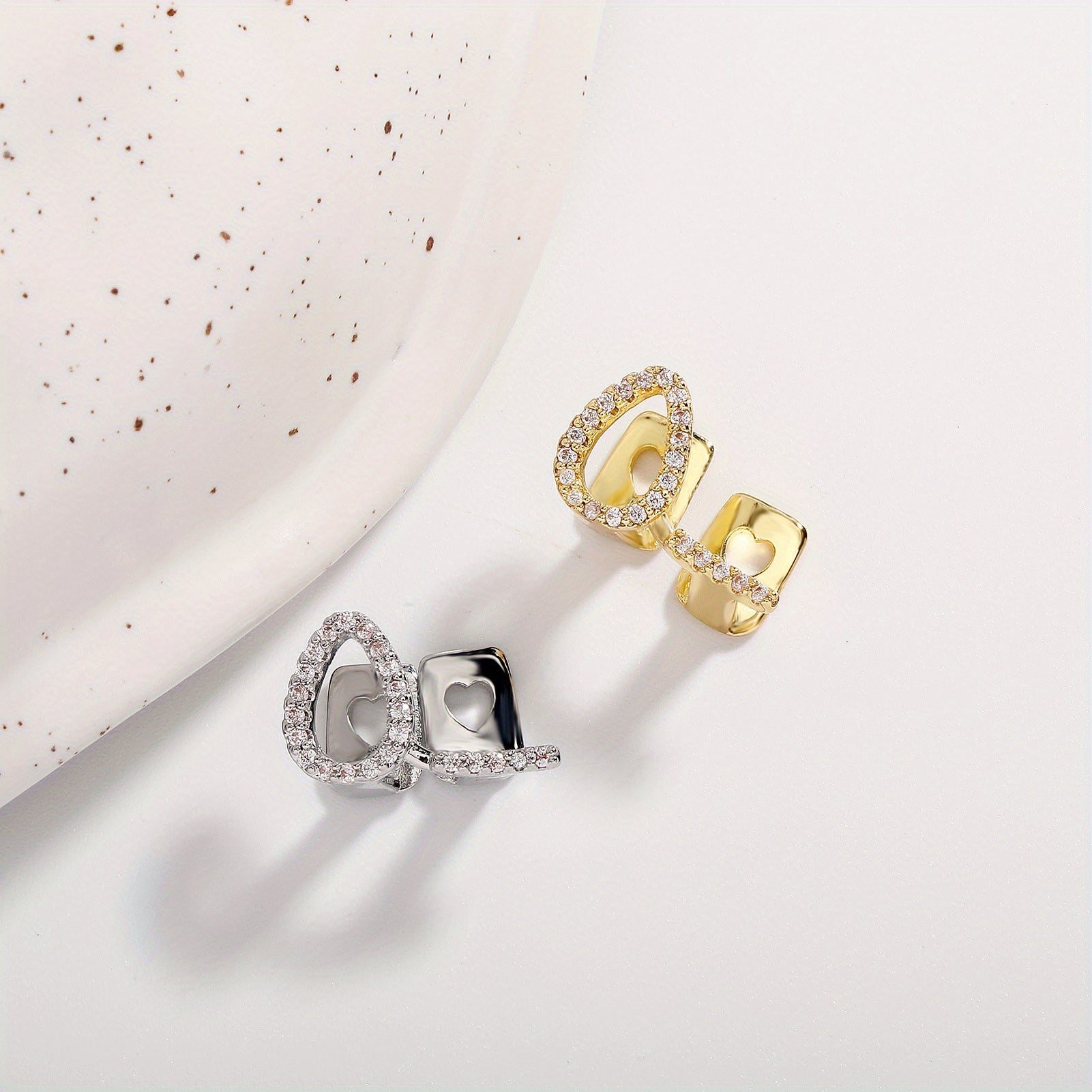 Set of 2 Gold Plated Tooth Grills with Cubic Zirconia Hip Hop Jewelry for Men and Women