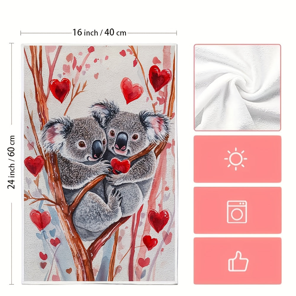 Set of 2 Valentine Koala Kitchen Towels Ultra Soft Absorbent 16x24 Inches