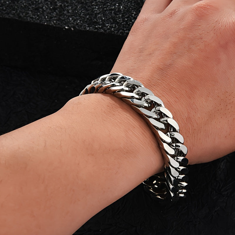 Men's Stainless Steel Necklace and Bracelet Set 10mm Thick Chain Fashion Accessories