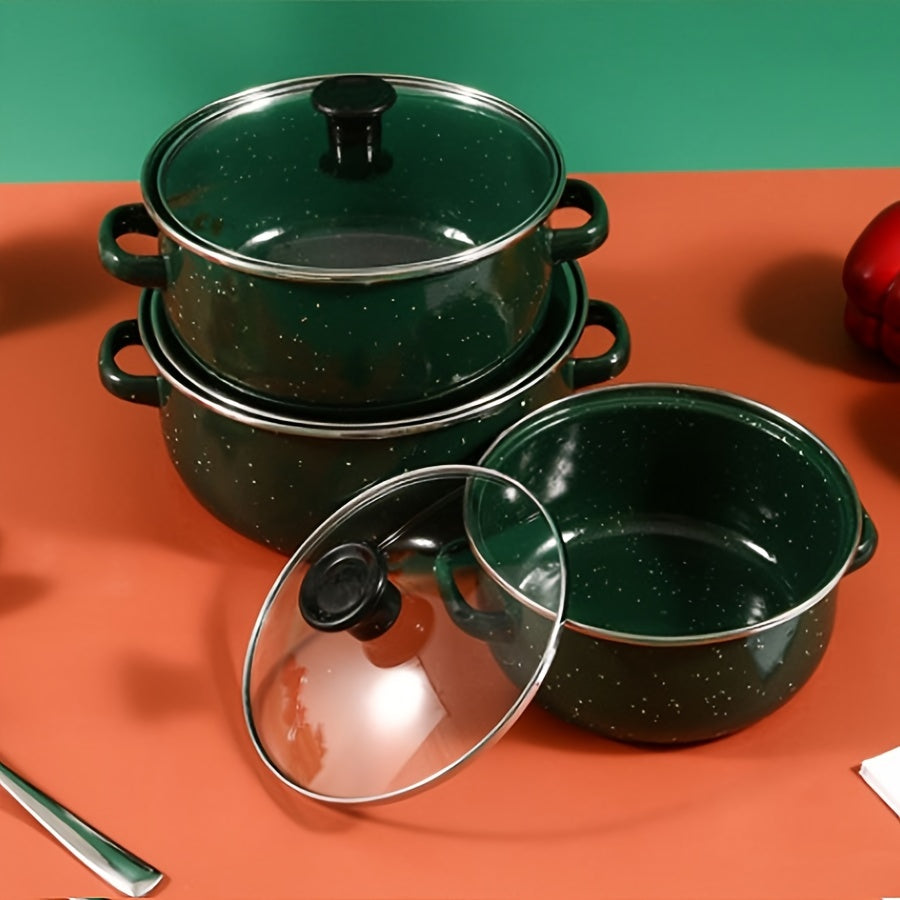 Enamel Cookware Set Non-Stick Soup and Stew Pot Gas Stove Compatible Easy to Clean