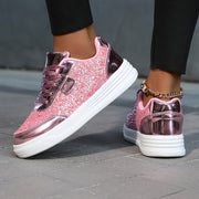 Zapatillas de lentejuelas brillantes para mujer, color dorado y blanco, de caña baja, calzado casual para skate