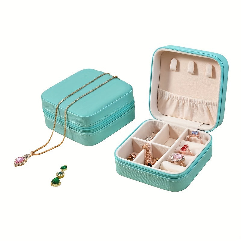 Faux Leather Jewelry Organizer Box for Travel with Compartments and Snap Closure