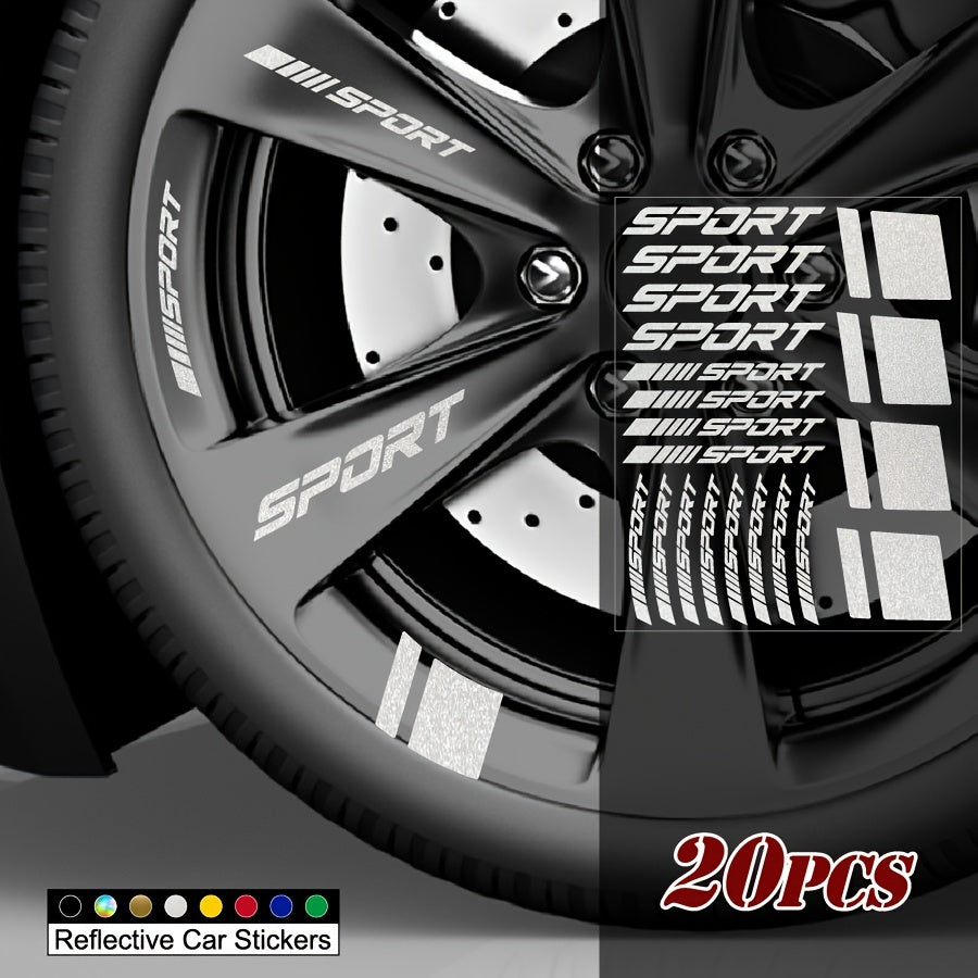 20Pcs Reflective Car Wheel Rim Vinyl Stickers Self-Adhesive Race Decals