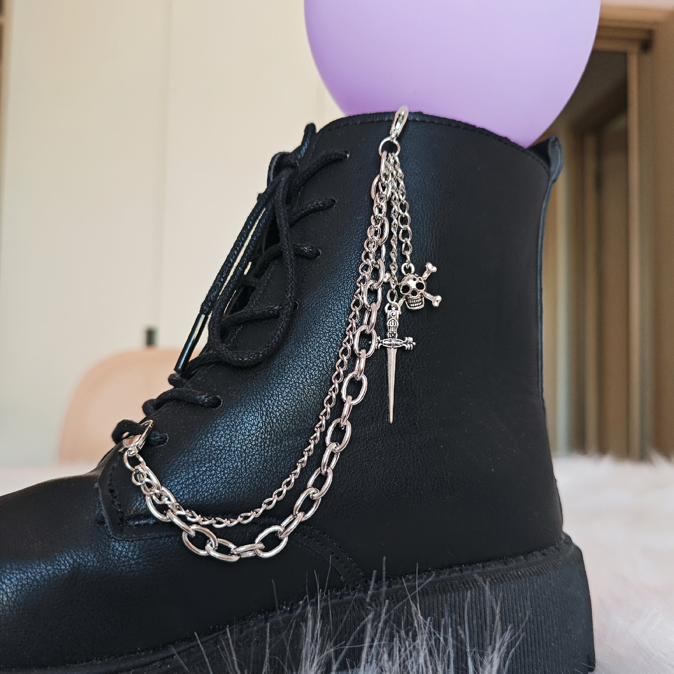 Unisex Gothic Leather Motorcycle Boot Chain Detachable Shoe Decoration