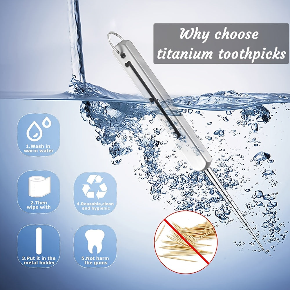 Portable Titanium Toothpick Keychain Stainless Steel Reusable Pocket Teeth For Travel