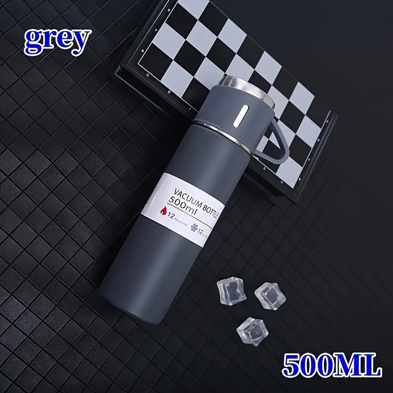 Set of Vacuum Insulated Water Bottles with 3 Cup Lids for Hot Cold Beverages