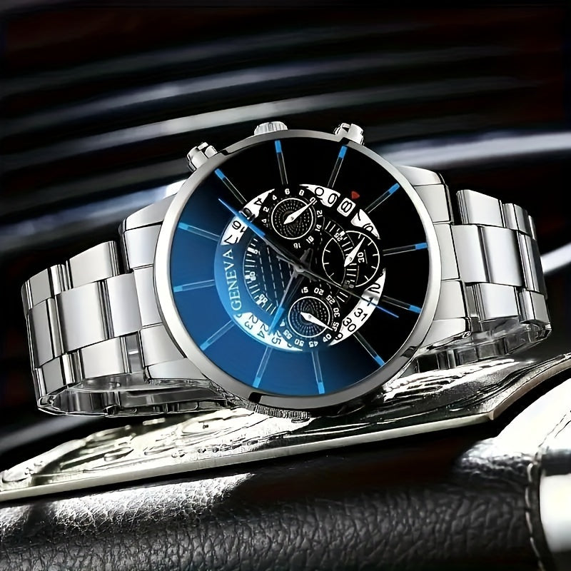 Set of 2 Men's Quartz Watches with Stainless Steel Straps Stylish Long-Lasting Gift