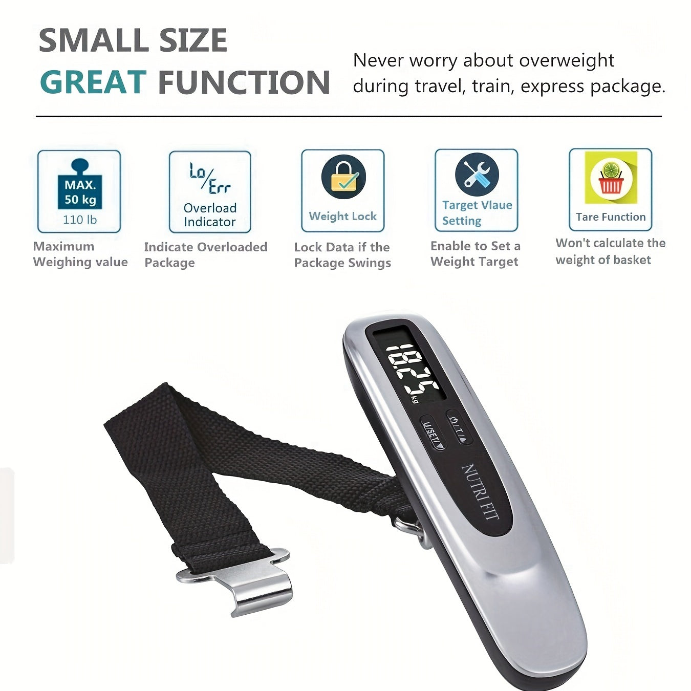 Цифровые весы для багажа с грузоподъемностью 110 фунтов и подсветкой LCD, портативный инструмент для взвешивания багажа во время путешествий