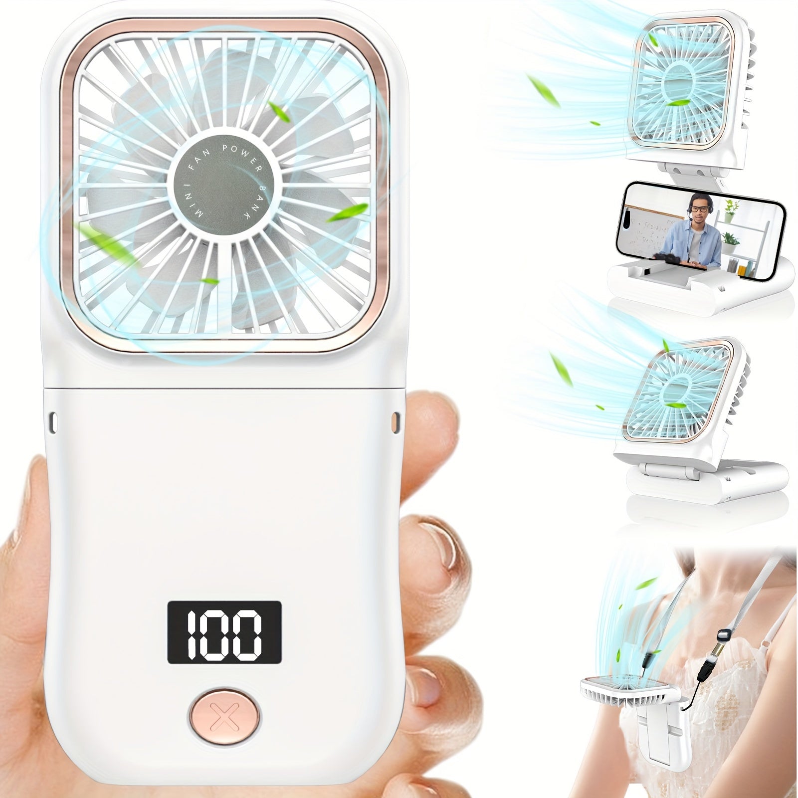 Mini Fan Portable Handheld Personal Cooling with Digital Display and 3-Speed Settings