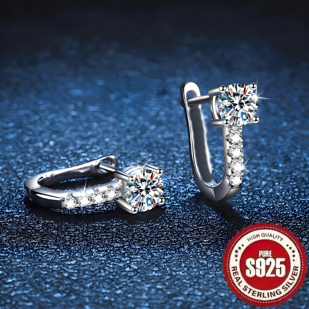 Sterling Silver U-Shaped Hollow Earrings with Synthetic Zirconia for Daily and Gift Wear