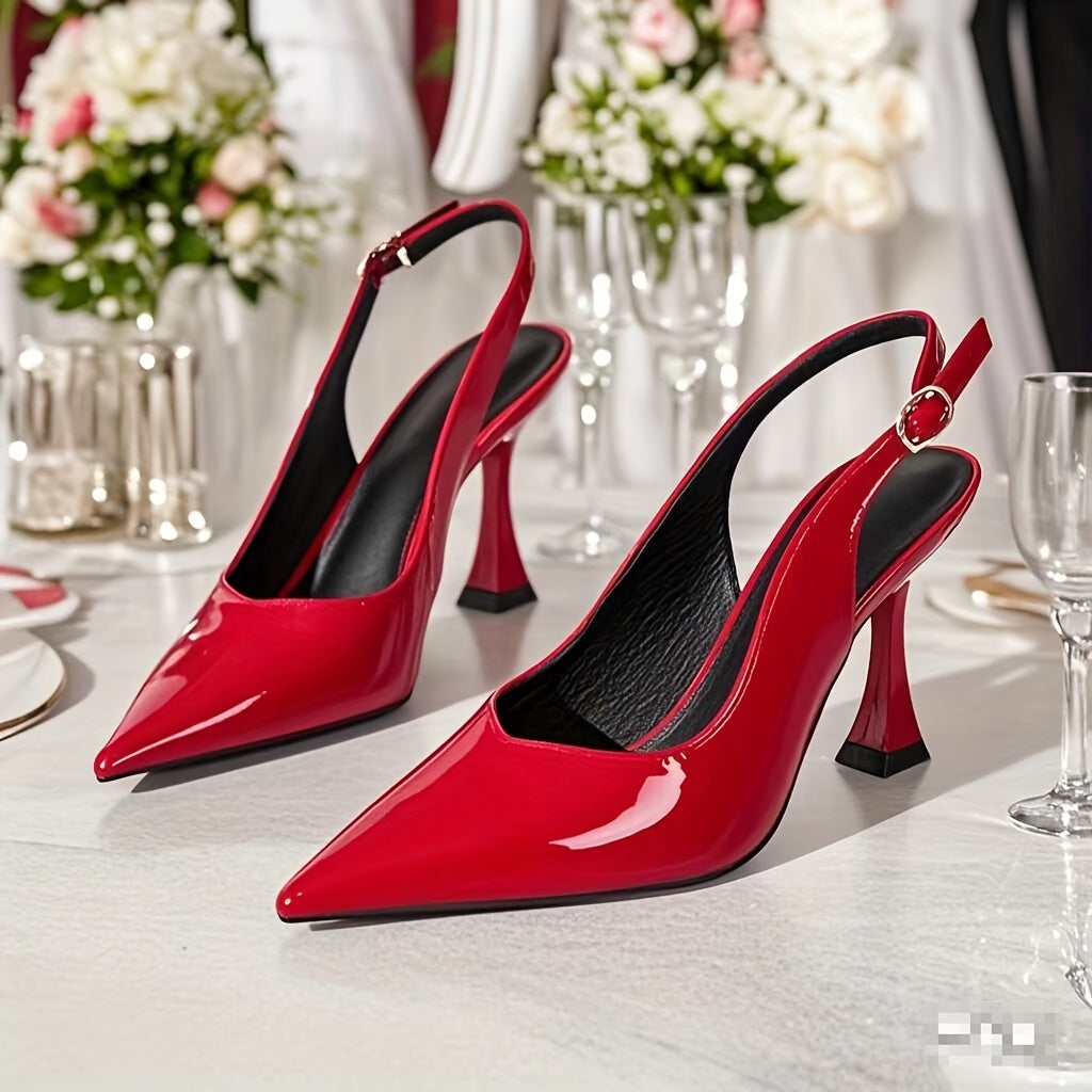 Women's Pointed Toe High Heels Glossy Synthetic Elegant Shoes for Office or Wedding