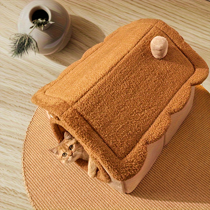 Detachable Brown Bear Style Dog House Polyester for Small Dogs All Year Comfort