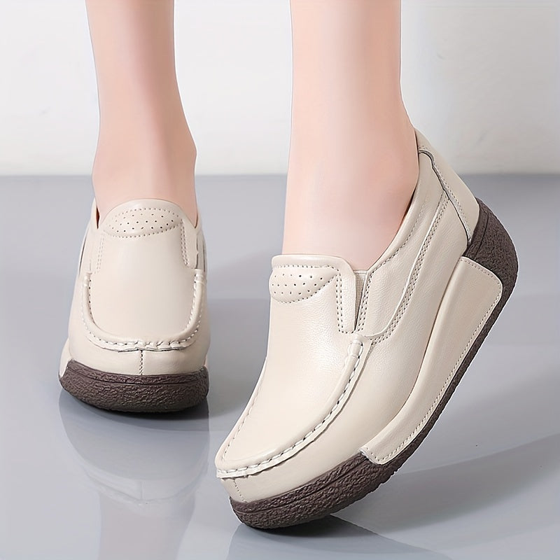 Women's Wedge Loafers Leather Comfortable and Elegant Shoes