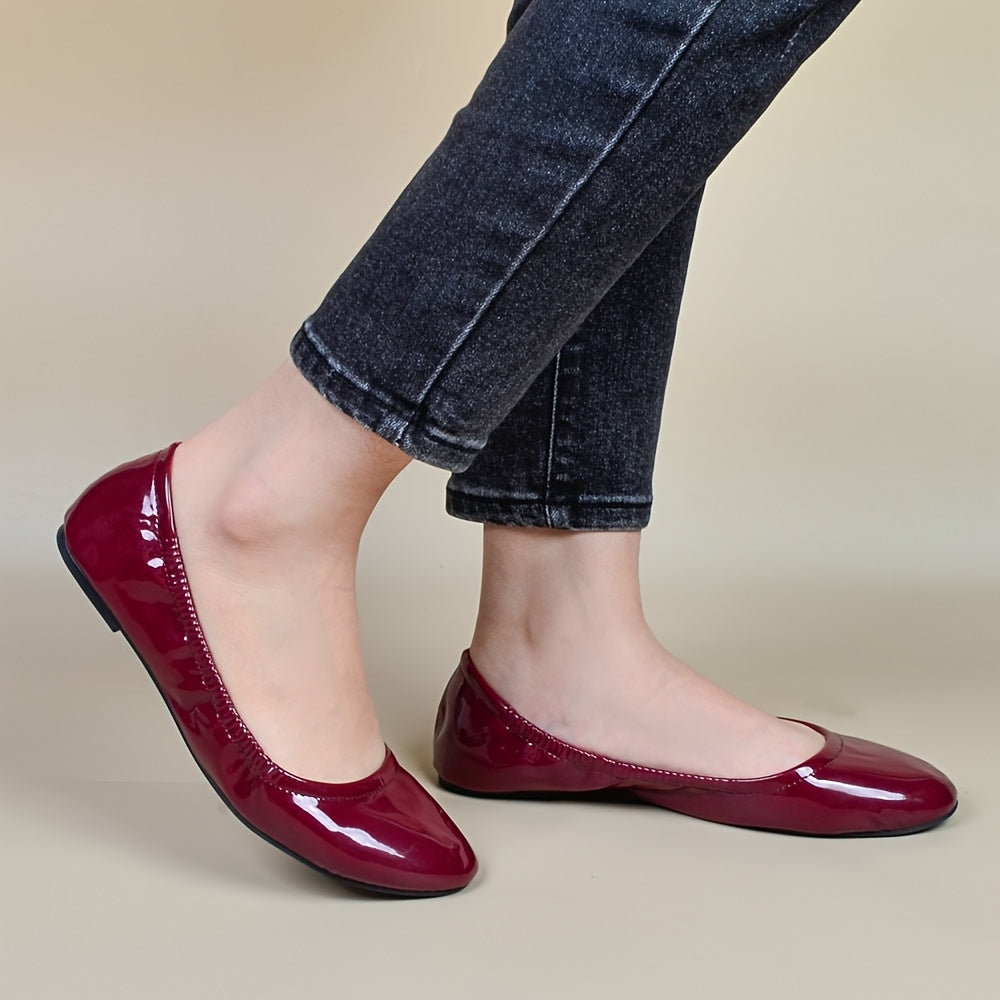 Ayollar uchun keng kenglikdagi Egg Roll tekis poyabzal, vino qizil, kundalik, past top