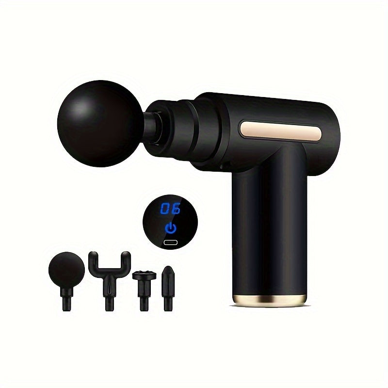 Pistola de masaje eléctrica de impacto en tejidos profundos 4 en 1, motor sin escobillas, 6 velocidades, alivio de la tensión muscular