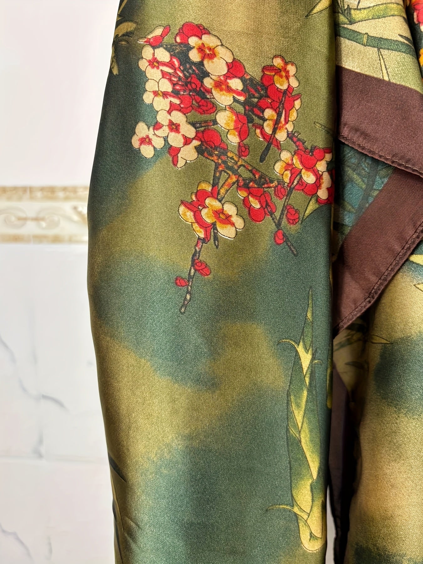 Блузка женская больших размеров с цветочным принтом зеленый и коричневый, дышащий полиэстер, повседневная и официальная