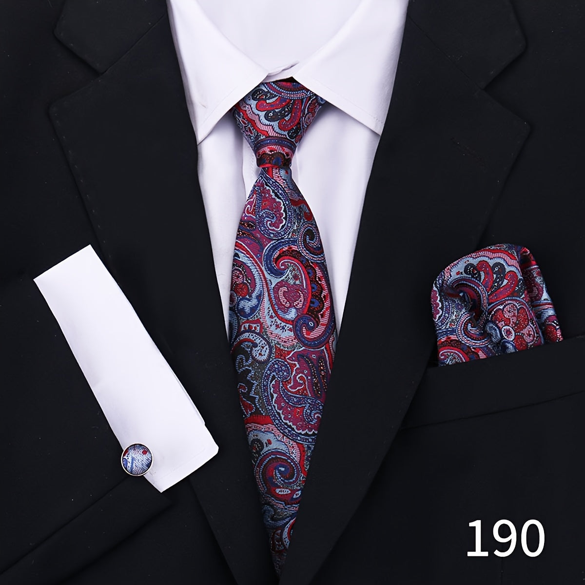 Men's Plaid Tie Set with Cufflinks and Handkerchief for Wedding and Formal Wear