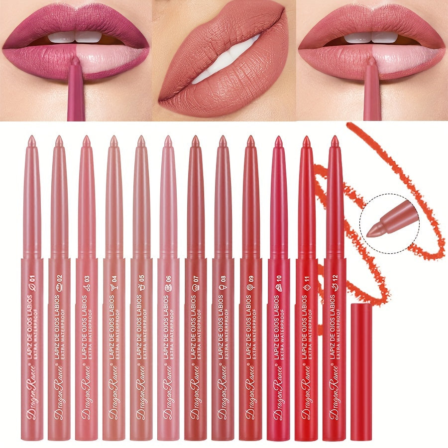 Women's Waterproof Matte Lip Liner Pencil Long-Lasting Velvet Automatic Twist
