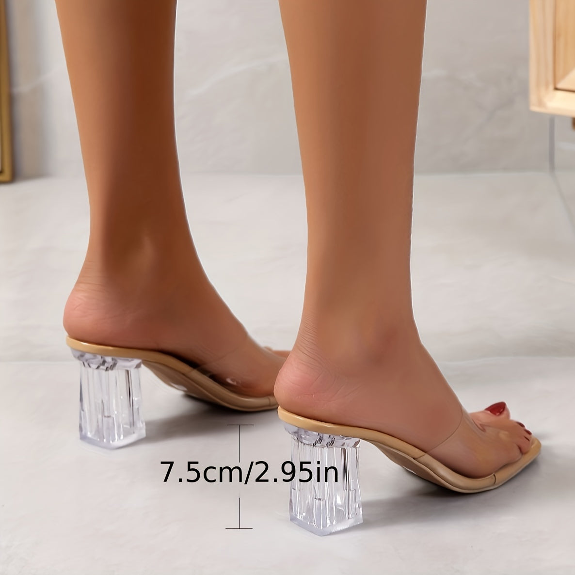 Women's Open Toe Summer Sandals Clear Strap Chunky Heels Outdoor