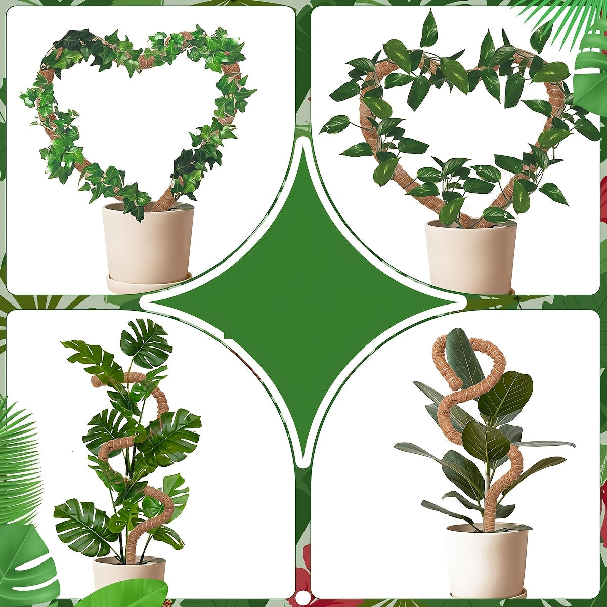 2-Pack Metal Moss Poles for Monstera Climbing Plants Indoor Garden Vine Support Stakes with Coconut Fiber Rope