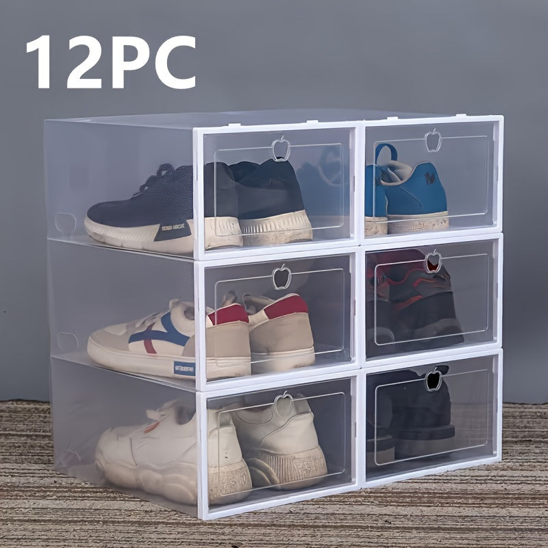 12 Clear Shoe Storage Boxes with Hinged Lids Collapsible Drawer Organizer Plastic Multi-Tier