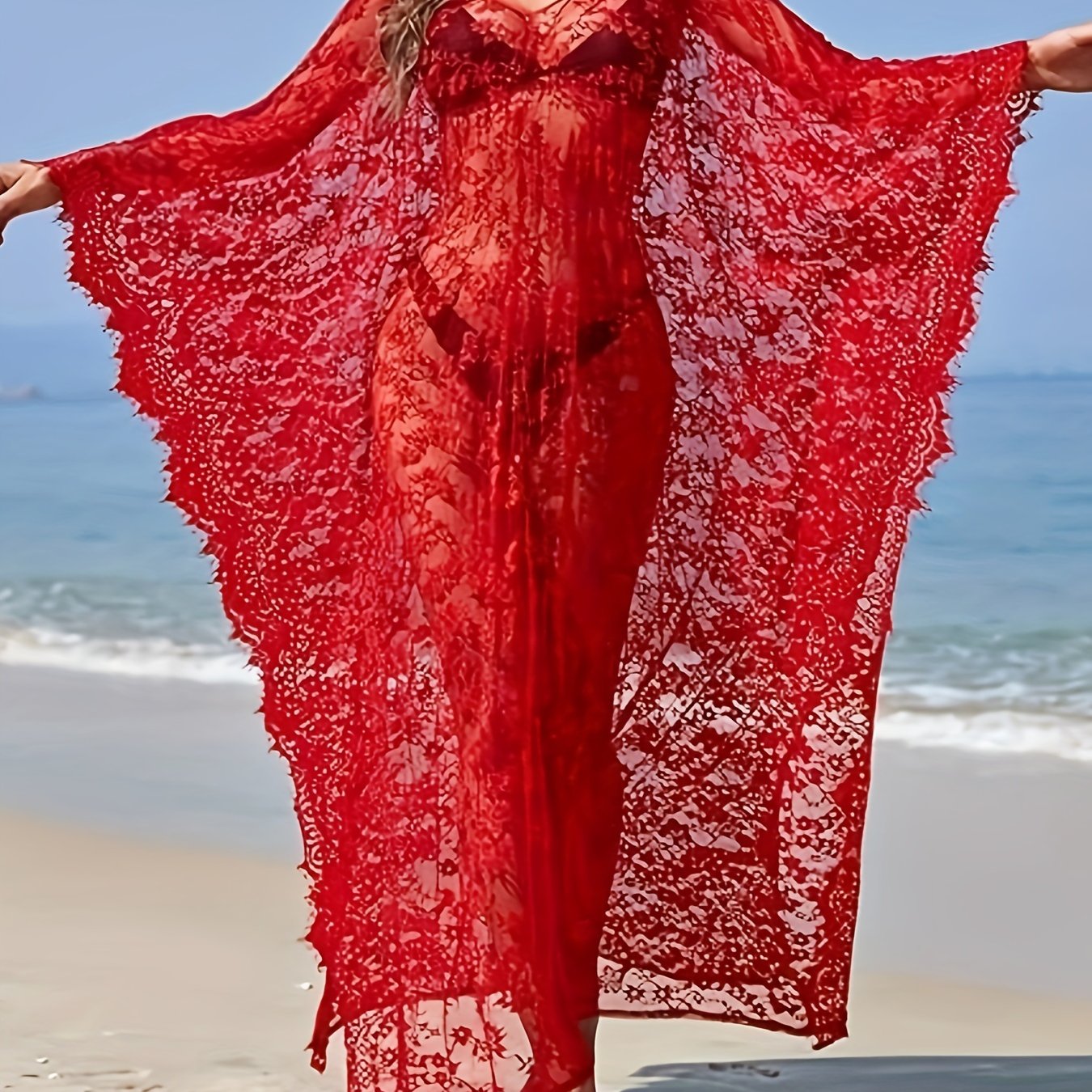 Boho Lace Beach Cover Up Dress for Women with V-Neck and Floral Pattern