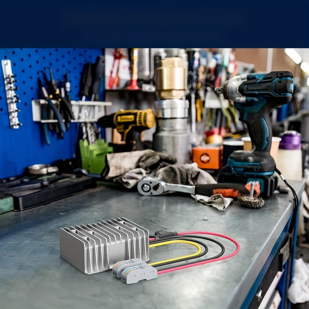 Convertidor de voltaje de aluminio de 24V a 12V DC con fusible para vehículos y uso en exteriores