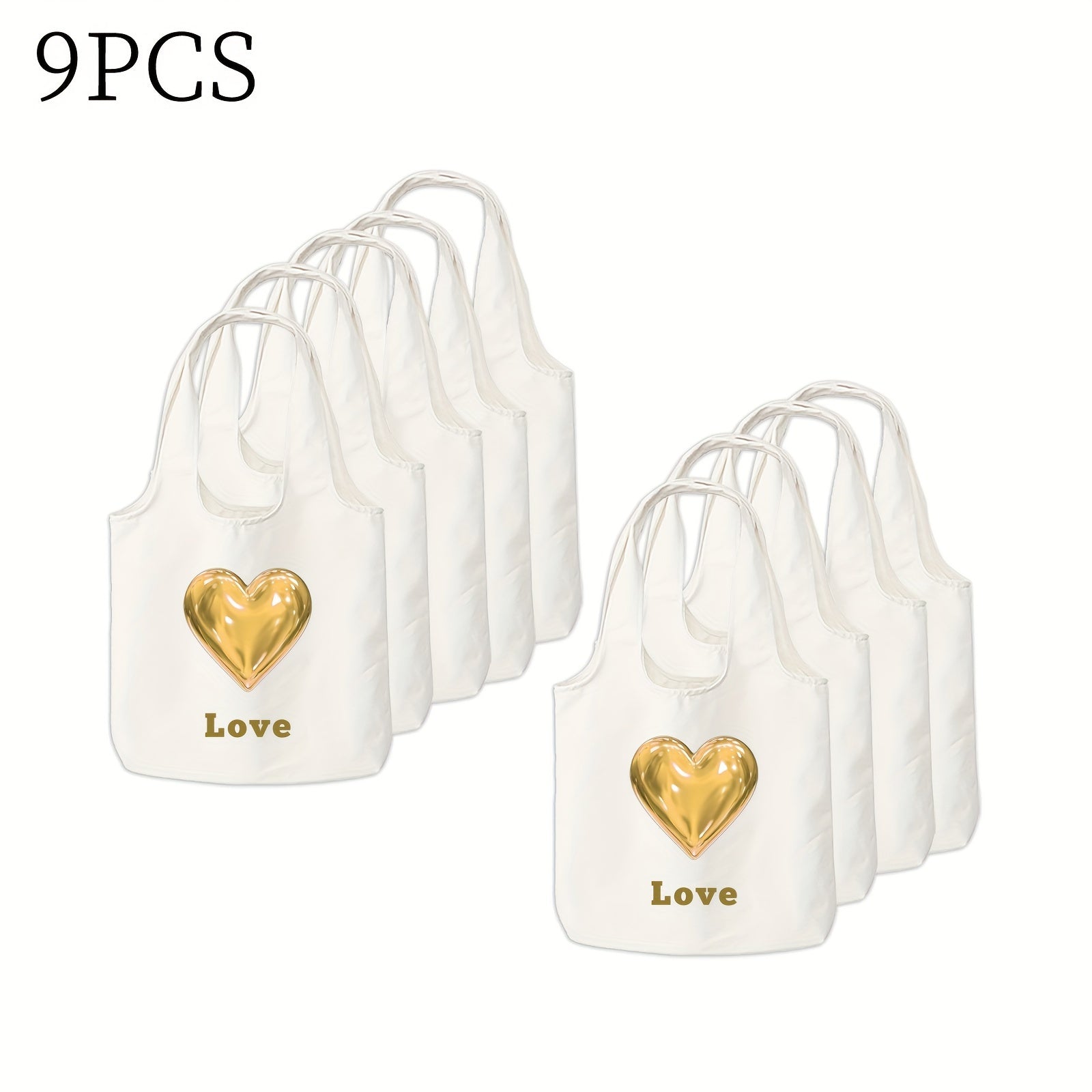 Shaxsiylashtirilgan kanvas tote sumkasi, maxsus matn va yurak naqshlari bilan, 1, 3 yoki 9 ta to'plam