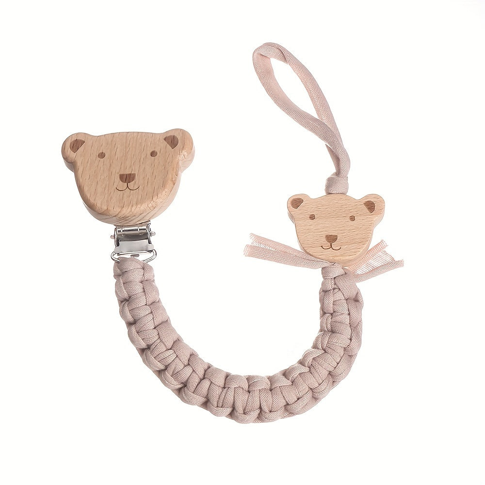 Child Safety Strap Nylon Braided Anti-Loss Strap with Wooden Cartoon Clip for Kids