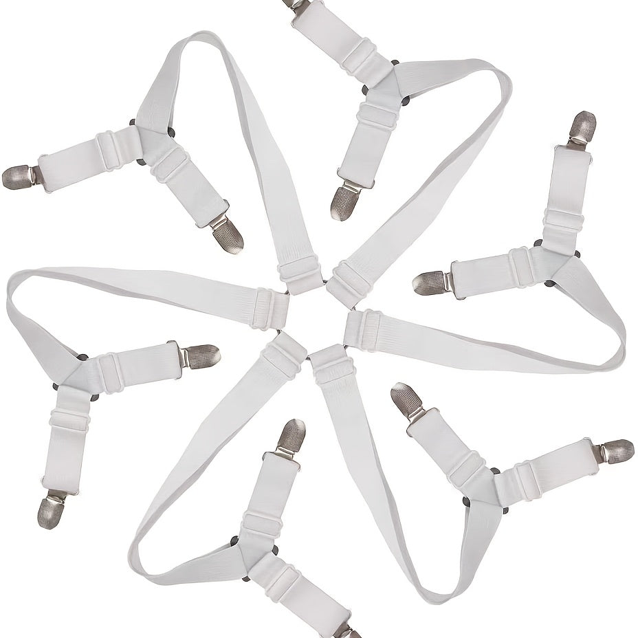 Set of 6 Black Bed Sheet Grippers with 12 Clips Non-Slip Secure Fit