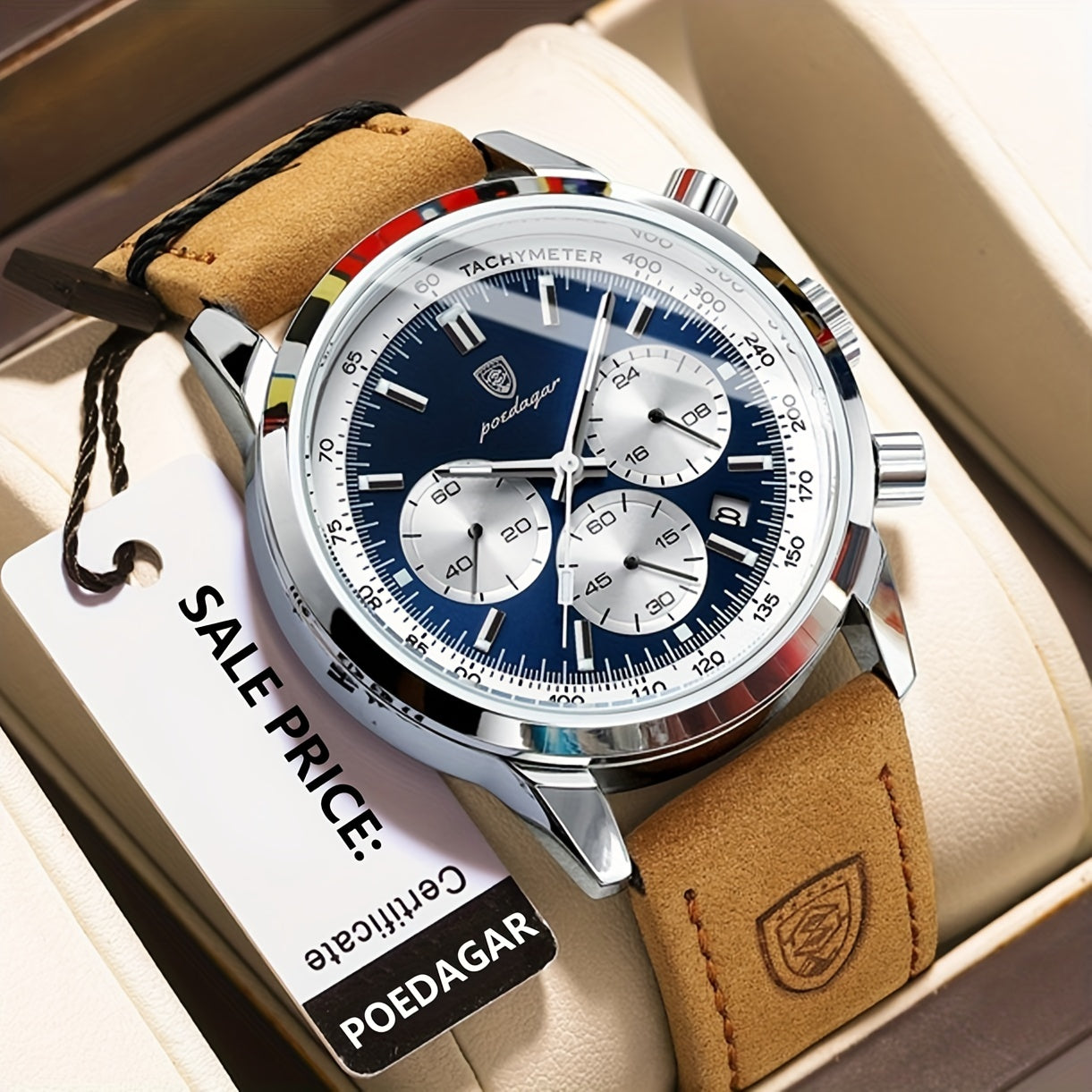Men's Chronograph Wristwatch Leather Strap Luminous Dial Quartz Watch
