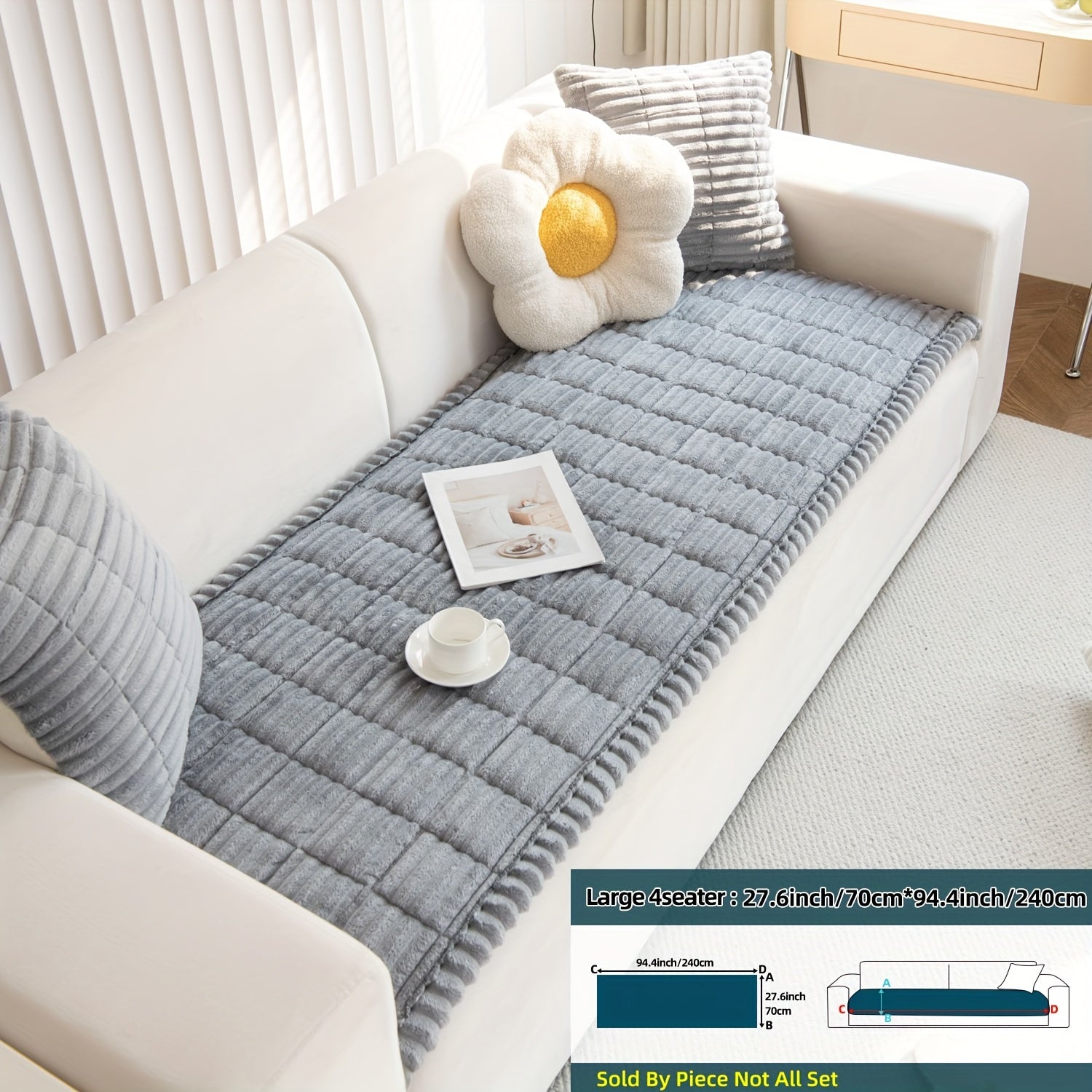 Boho Style Quilted Short Plush Sofa Cover with Ruffle Design Non-Slip Pet Friendly Machine Washable