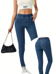 Women's Plus Size Blue Washed Skinny Jeans Stretch Denim Casual