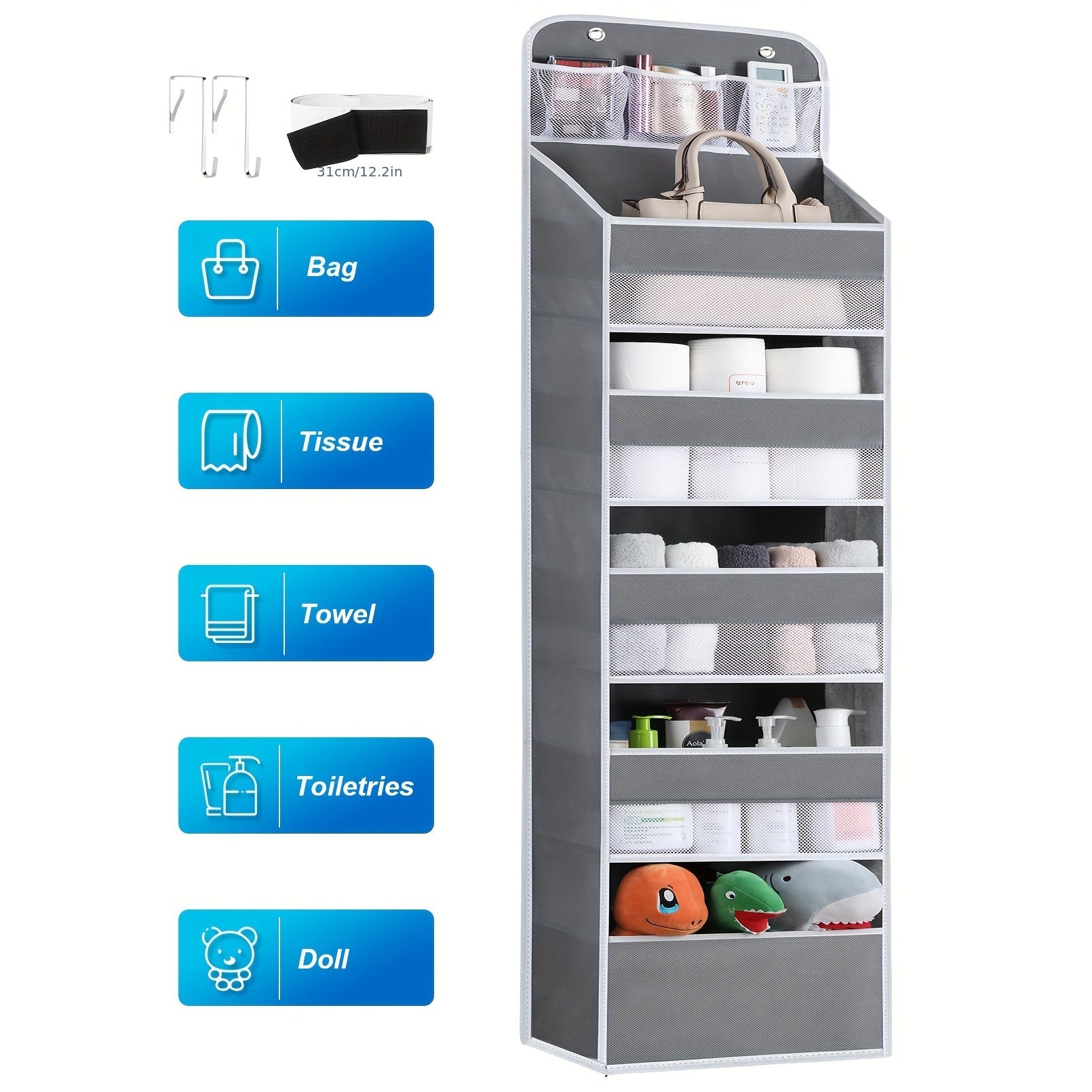 Over-the-Door Organizer with 6 Shelves and 8 Large Pockets for Pantry Bathroom Bedroom Kitchen Dorm