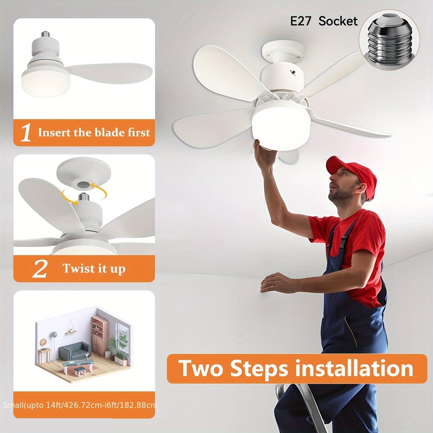 Smart LED Ceiling Fan with Light Remote Control Adjustable Brightness and Color Temperature Indoor E27 Socket