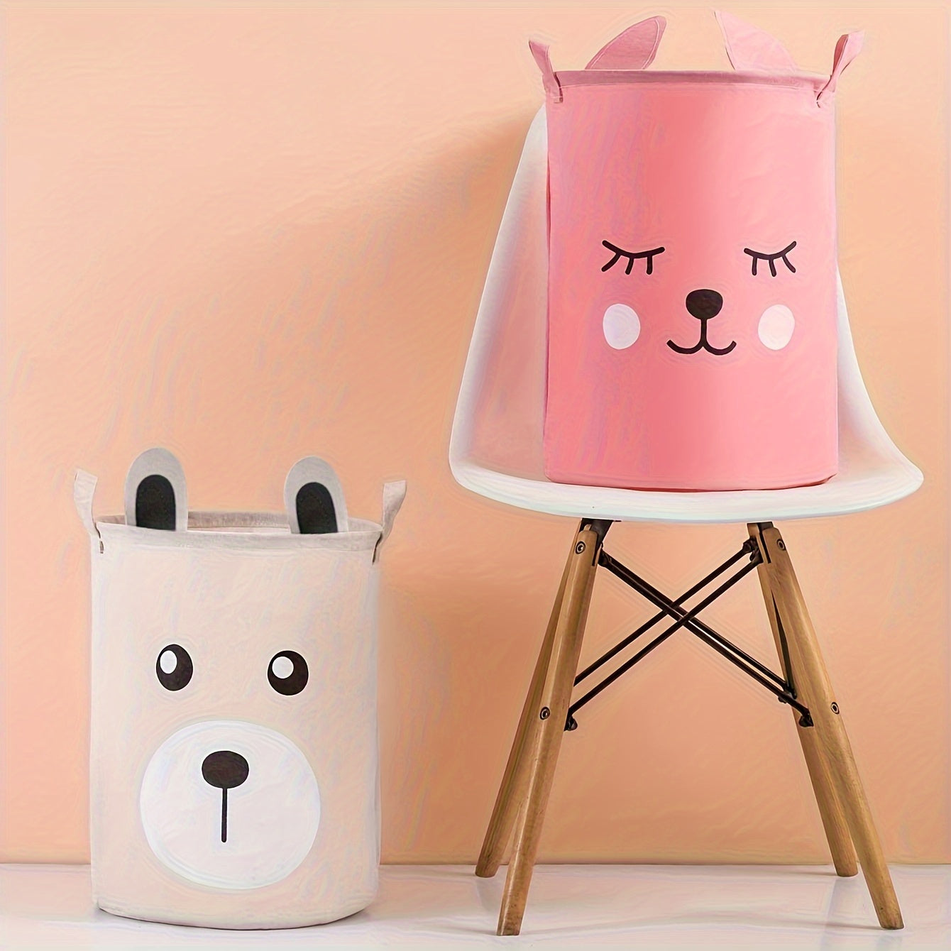 Qahramonli naqshli linen saqlash qutisi, quloqlari bilan, kiyimlar, o'yinchoqlar va kirlarni saqlash uchun