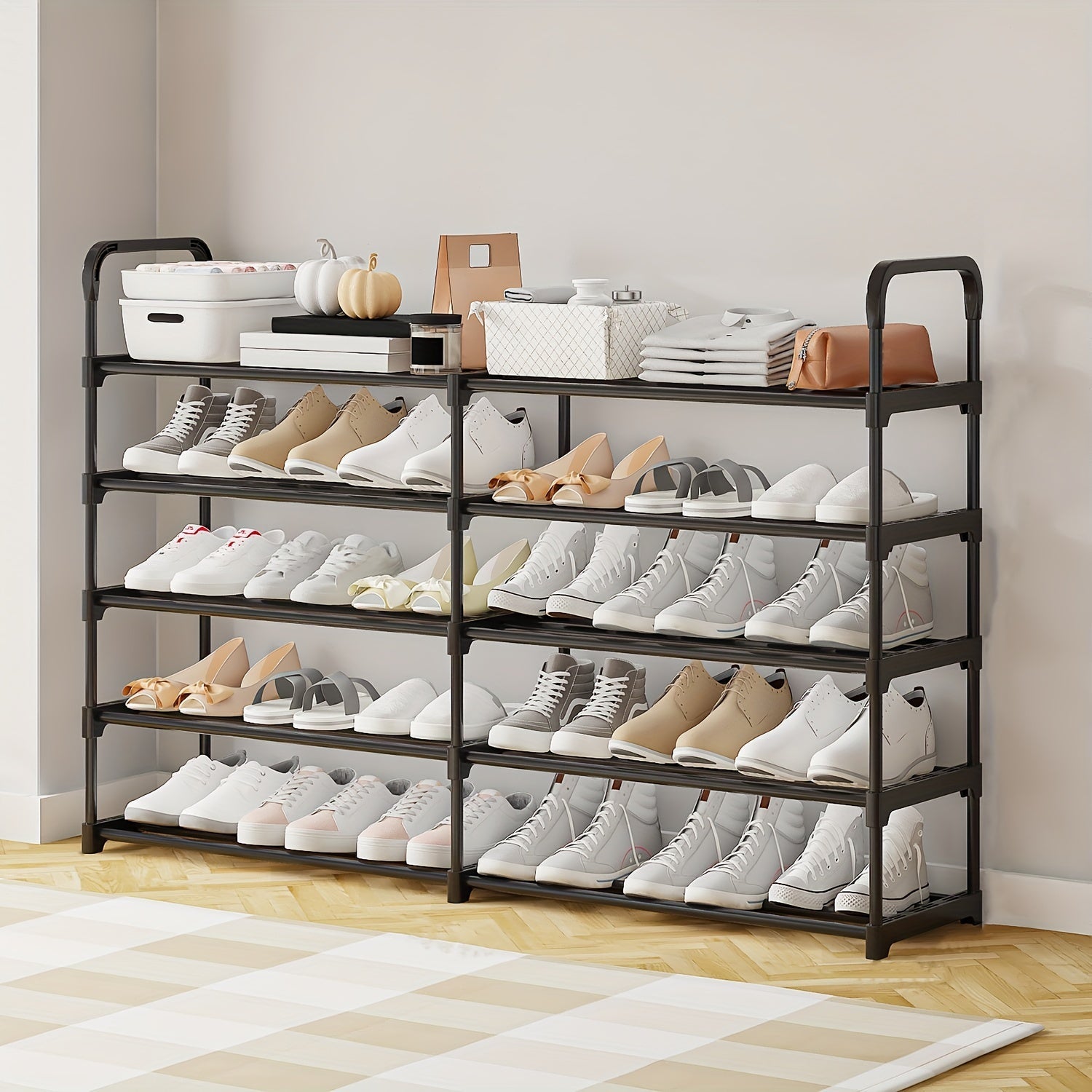 Estante para zapatos de doble fila con 4/5 capas, estante de almacenamiento reforzado para entrada, sala de estar, dormitorio