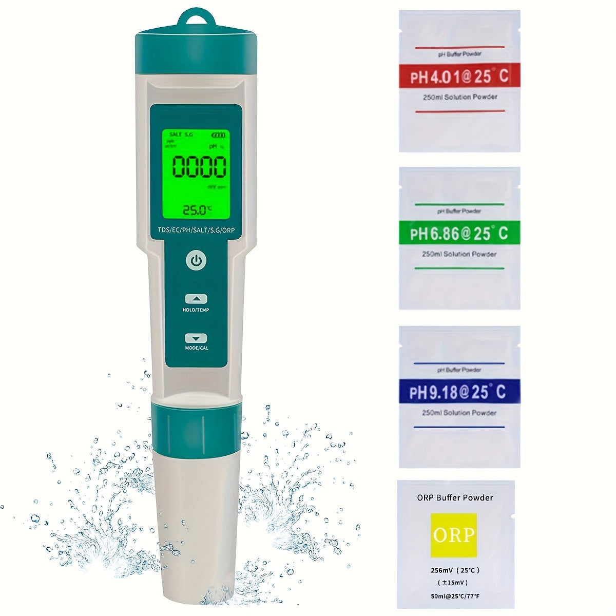 Water Quality Tester Pen with 7 Functions TDS pH ORP EC Temperature Salinity Specific Gravity LCD Backlight