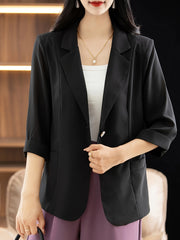 Women's Chiffon Blazer Lightweight Sheer 3/4 Sleeve Single Button Solid