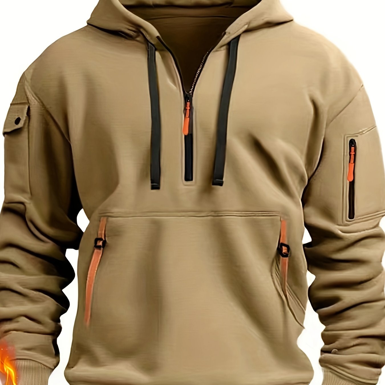 Мужская толстовка с капюшоном с флисовой подкладкой темно-синего цвета с карманами на молнии, спортивная с V-образным вырезом для осени и зимы