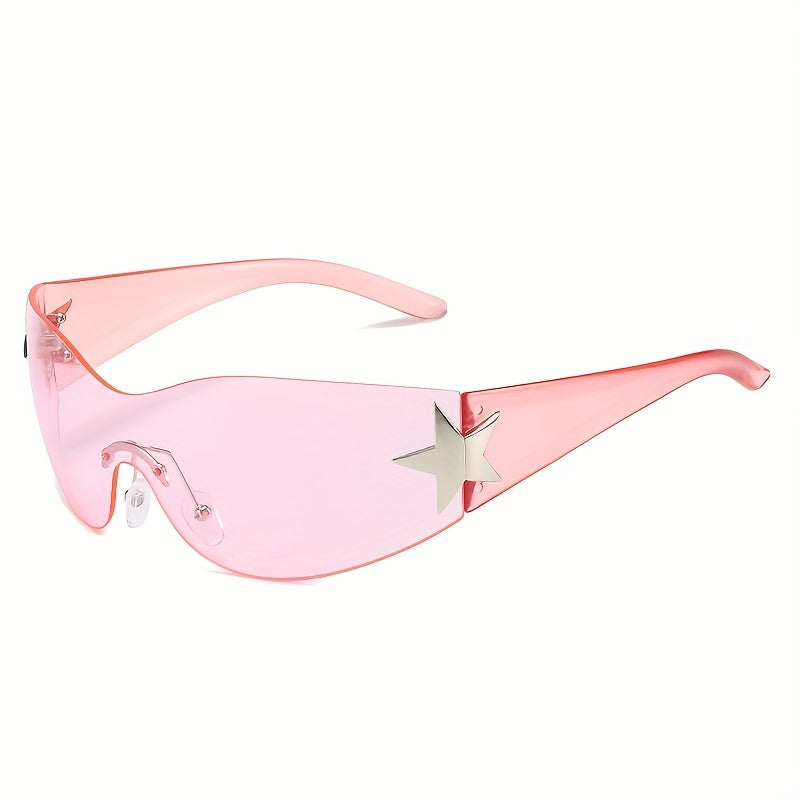 Unisex Y2K Style Gradient Lens Star Decor Wraparound Shield Sunglasses