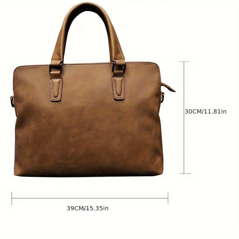 Men's Business Shoulder Bag with Adjustable Strap Khaki Crazy Horse Style