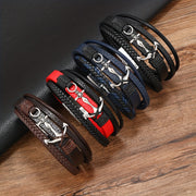 Minimalist Anchor Leather Bracelet for Men Black PU Leather Jewelry