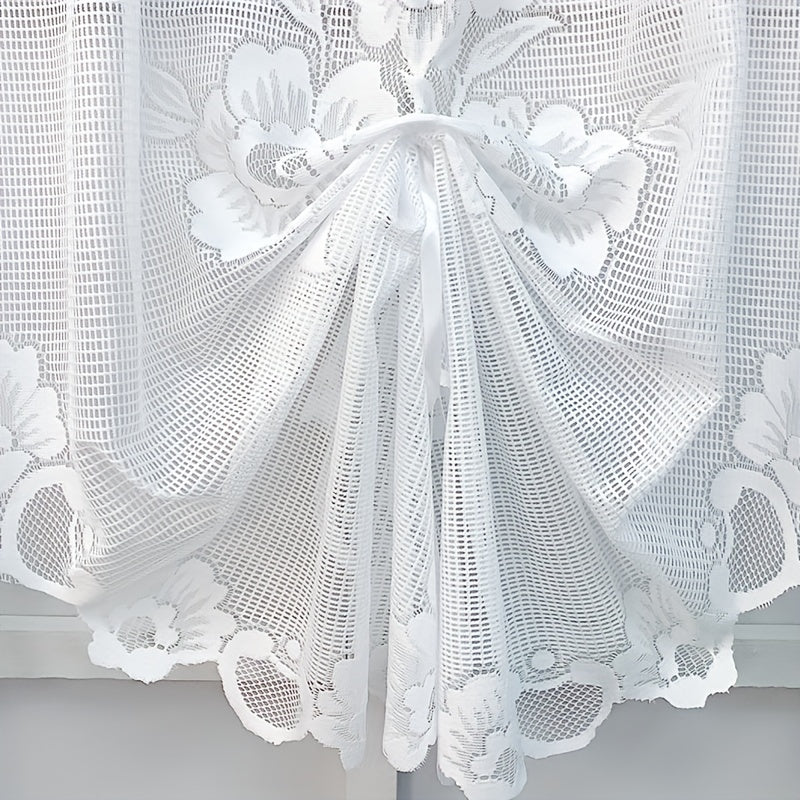 White Lace Flower Print Curtain for Bedroom Living Room Kitchen Study Rod Pocket Window Treatment