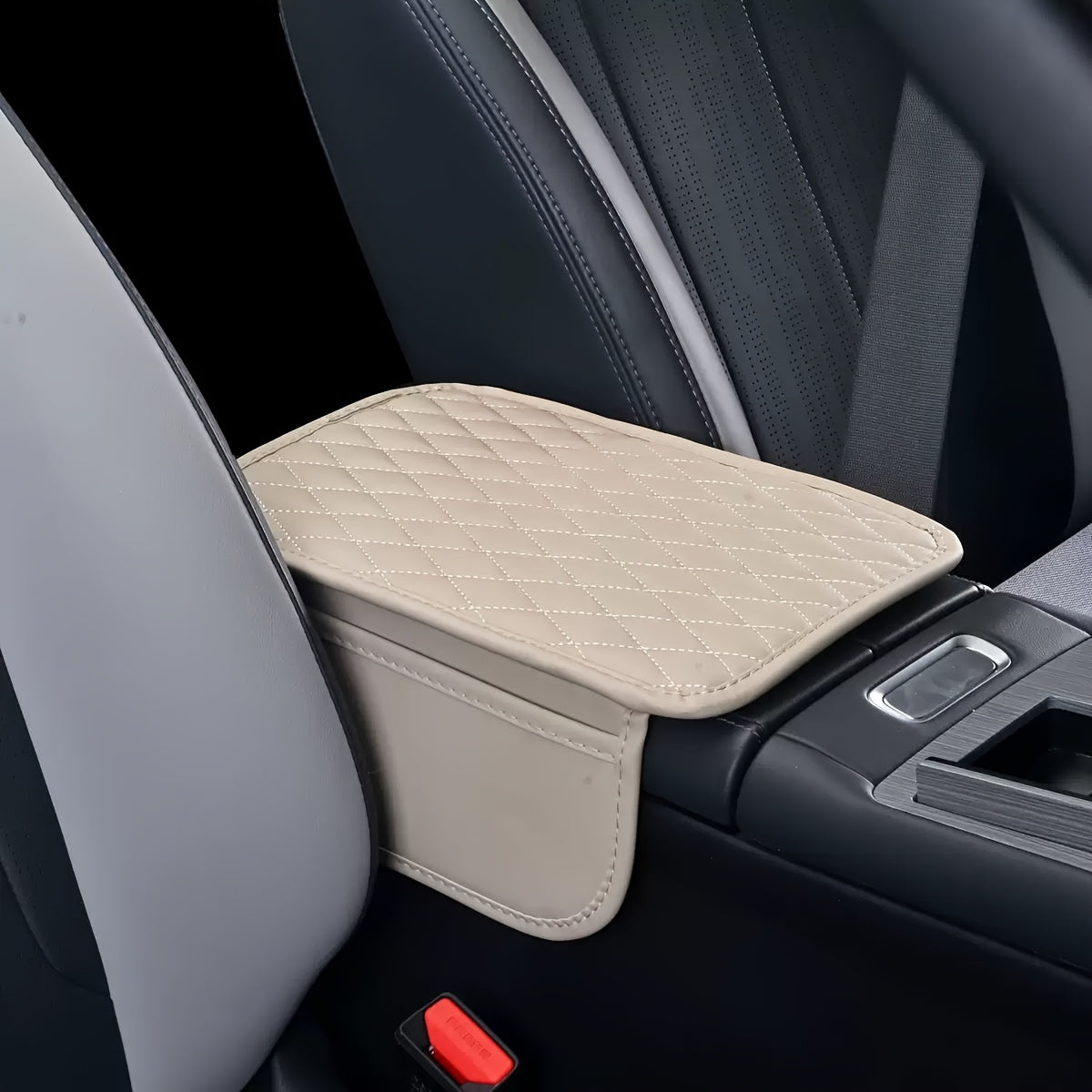 Car Armrest Cushion PU Leather with Storage Bags for Phones and Accessories