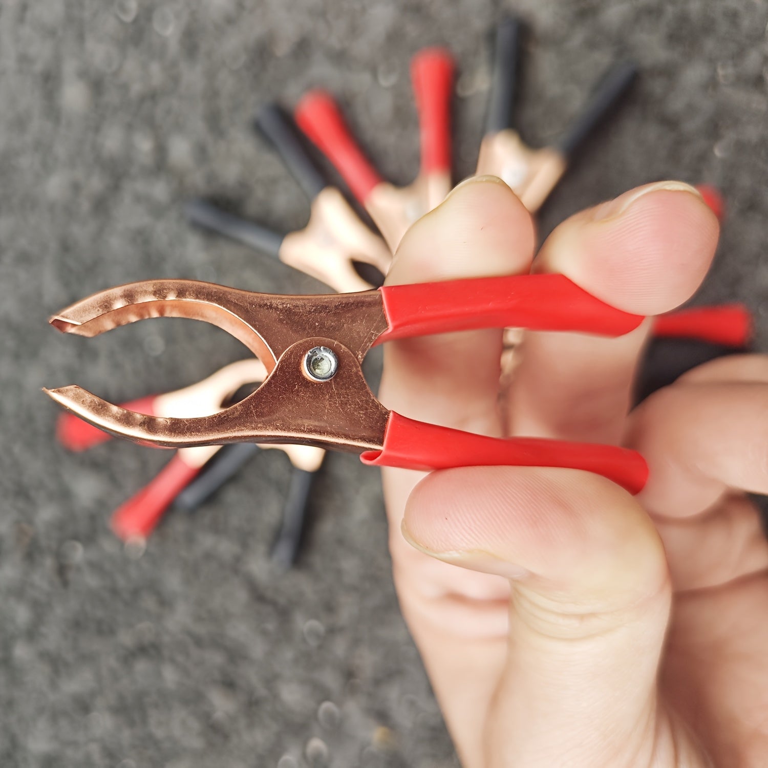 10 piezas de clips de batería de coche con recubrimiento de cobre en rojo y negro, cables, pinza de carga, herramienta