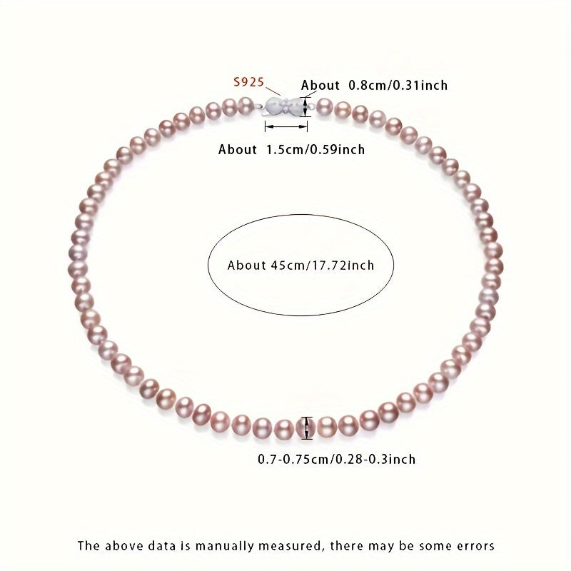 Women's Freshwater Pearl Necklace with June Birthstone 7-7.5mm Purple Natural Pearls Silver Clasp