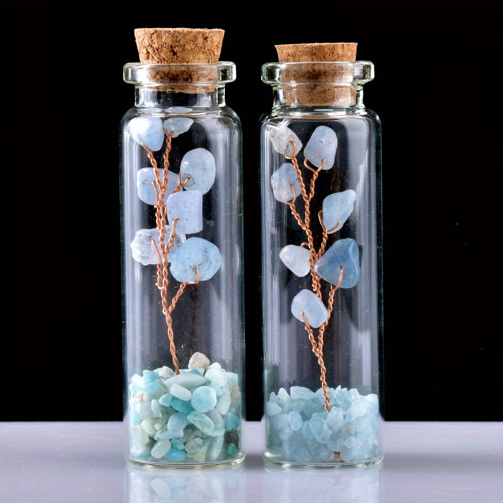 Botella de deseos de cristal con cristales naturales y árbol de la suerte para meditación y decoración