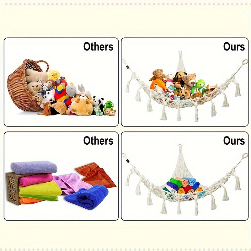 Stuffed Animal Storage Hammock for Kids and Pets Durable Fabric Space Saver Toy Organizer